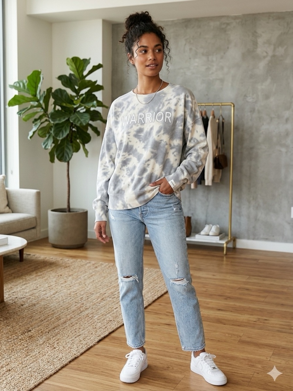 NWT Lacausa Anthropology Warrior Tie Dyed Crewneck Sweatshirt Blue Grey Size M